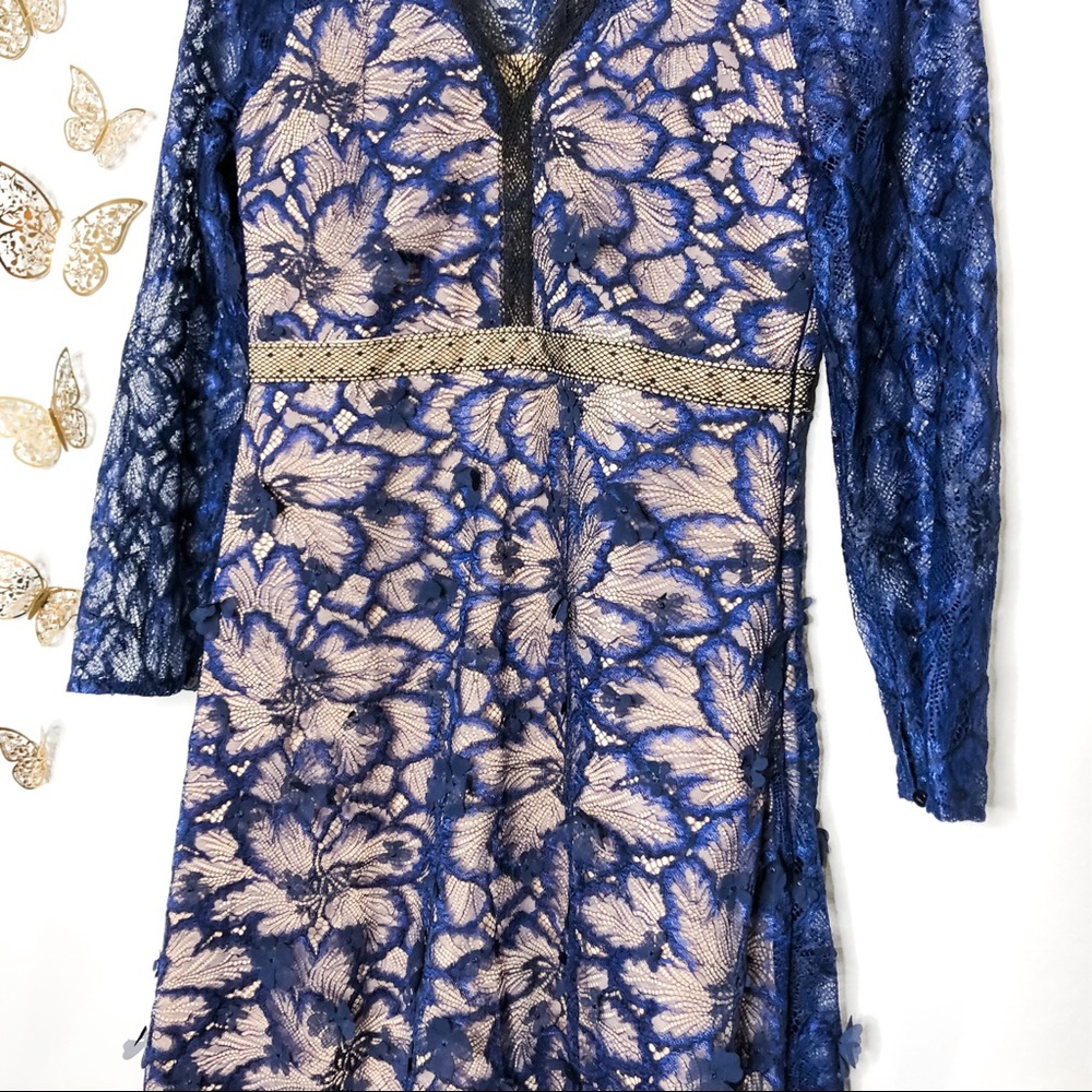 🦋🌙 NWT FOXIEDOX x ANTHROPOLOGIE | Elegant Deep Blue Lace Dress - Picture 4 of 16